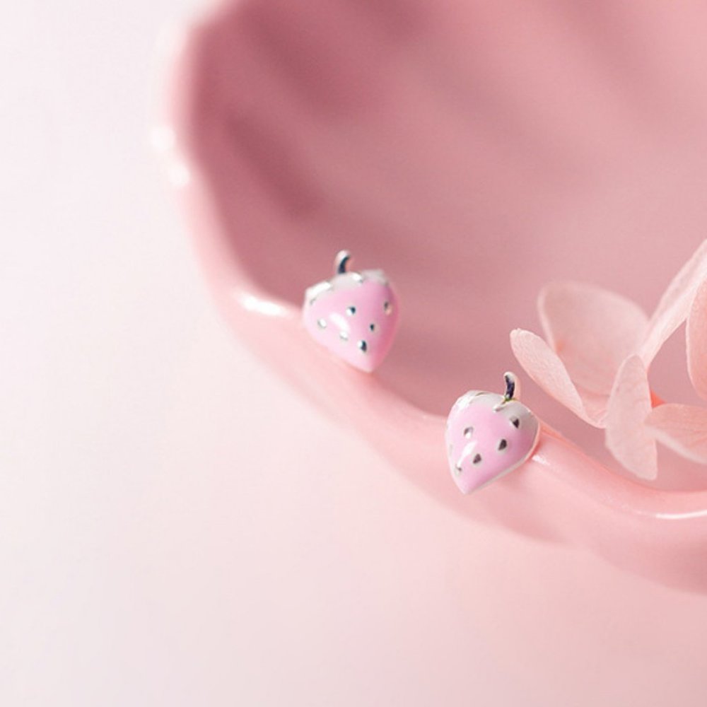 Pink Strawberry Earrings - Picture 3 of 8